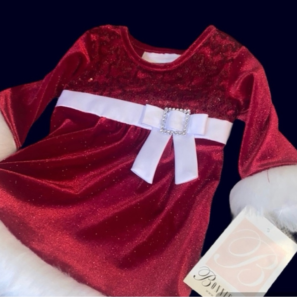 Bonnie Baby Holiday red and white dress! Faux fur and sequin accents Size 3-6M🔥